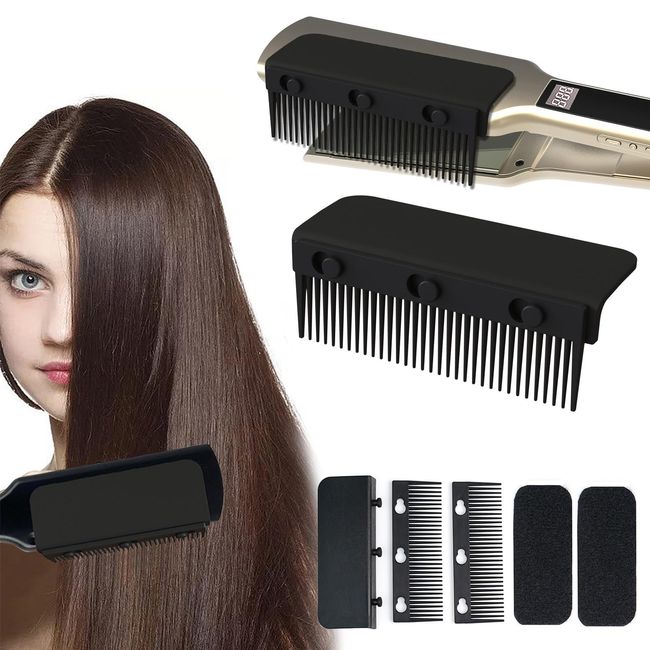 2024 New Flat Iron Comb Attachment Clip On, Flat Iron Hair Straightener Comb Attachment, Comb Attachment for Flat Iron, Professional or Home Use Compact Hair Styling Tool (Black)