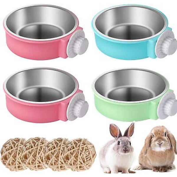 Rabbit Bowls Set, Big Pet Bunny Food Small Animals Cage Bowl and 4 PCS