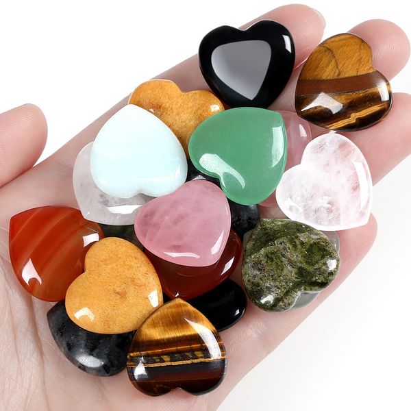 AWARDSEN 10 Pcs Crystals Heart Stones Healing Crystals Love Hearts Gemstones Crystal Gifts Small Gifts for Women Natural Reiki Chakra Spiritual Crystals Gifts for Women Valentine Gifts for Her