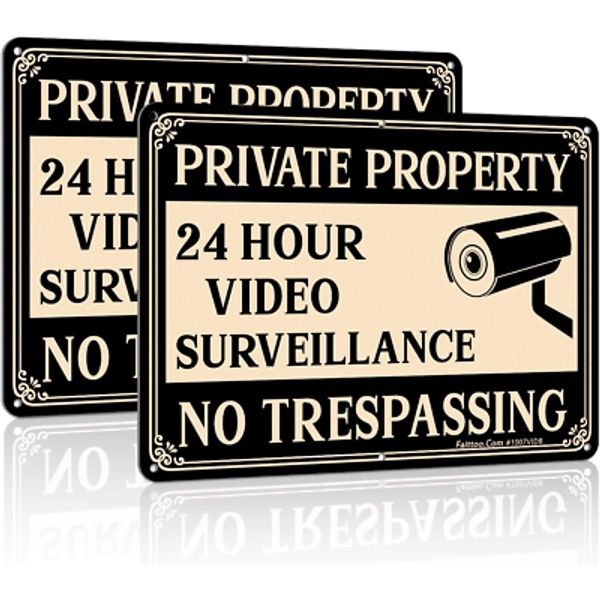 Private Property No Trespassing Sign, Video Surveillance Signs Outdoor, 2-Pack 1