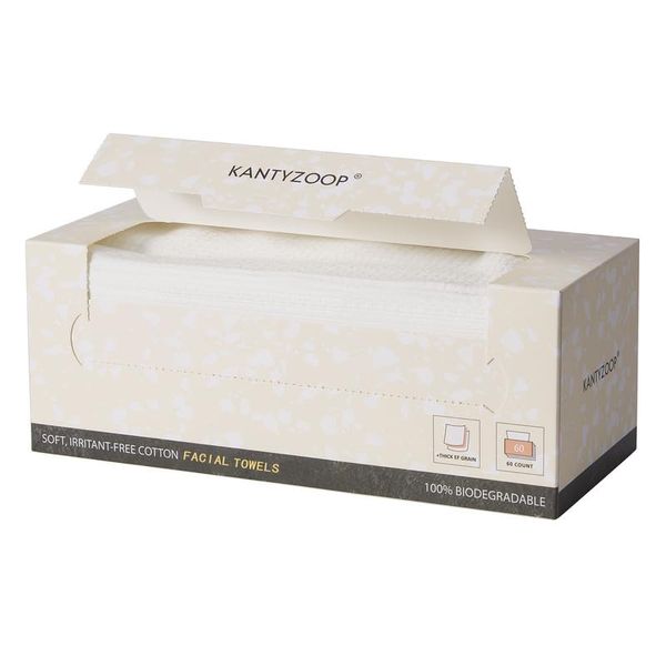 KANTYZOOP 100% Biodegradable Face Towel | Disposable Makeup Removing Wipes | Ultra Soft for Sensitive Skin (1 Pack | 60CT)