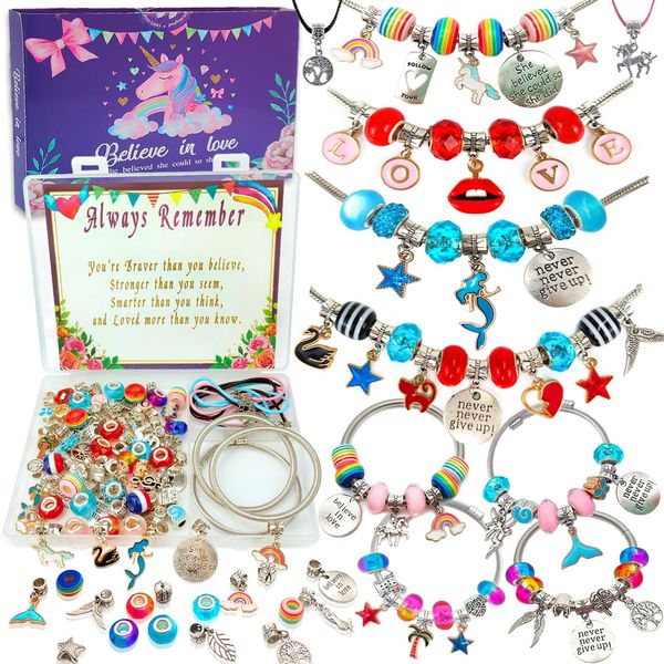 Charm Bracelet Making Kit,Jewelry Making Supplies Beads,Unicorn/Mermaid Crafts Gifts Set for Girls Teens Age 6-12