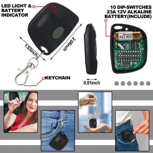 Kingdder 3 Pieces Garage Door Remote Compatible for Multicode 300mhz 10 Dip Switch 3089 3060 3070 Gate Opener Remote Multicode Gate Opener with Keychain (Black, Gray)