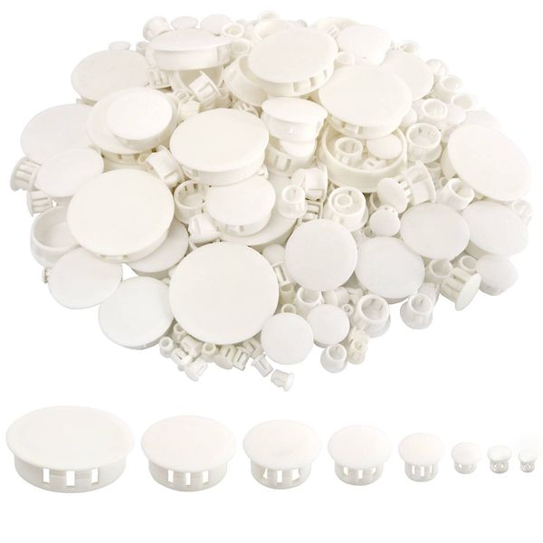 320Pcs 8 Sizes White Plugs Hole Plastic Hole Plugs Hole Round Plugs, Plastic Hole Cover Snap in Locking Hole Plugs for Kitchen Cabinet Furniture (3/16“, 1/4“,5/16“, 3/8“,1/2“, 5/8“, 1“, 11/2“)