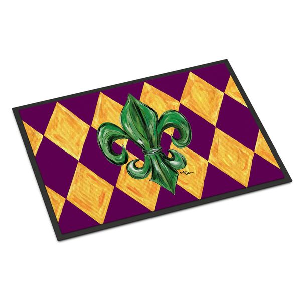 Caroline's Treasures 8133MAT Mardi Gras Fleur de lis Purple Green and Gold Doormat 18x27 Front Door Mat Indoor Outdoor Rugs for Entryway, Non Slip Washable Low Pile, 18H X 27W