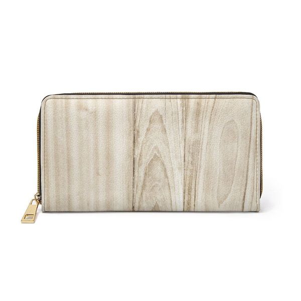 Womens Wallet, Zip Purse, Light Beige Wood Grain - One size