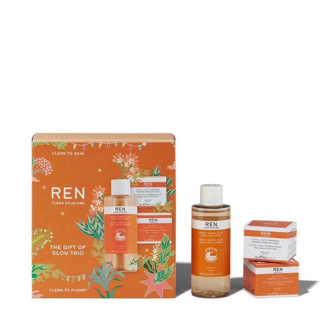 REN Clean Skincare The Gift of Glow Trio Skincare Gift Set - Limited Edition 3-Step Radiance Routine to Brighten, Smooth & Even Skin Tone