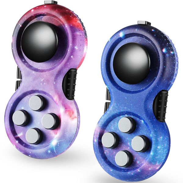 2 Pieces Fidget Pad Sensory Fidgets Controller Pad Handheld Fidget Game Pad Sensory Educational Toy for ADHD ADD OCD Autism Anxiety Stress Relief (Starry Purple and Starry Blue Style)