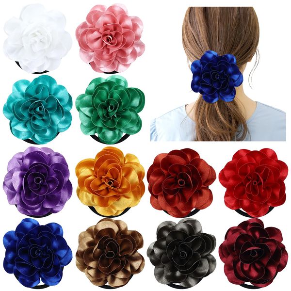 inSowni 12 Pieces 10cm/4" Big Flower Hair Ties Scrunchies Elastics Ponytail Holders Rubber Bands Hair Ropes Accessories for Women Girls