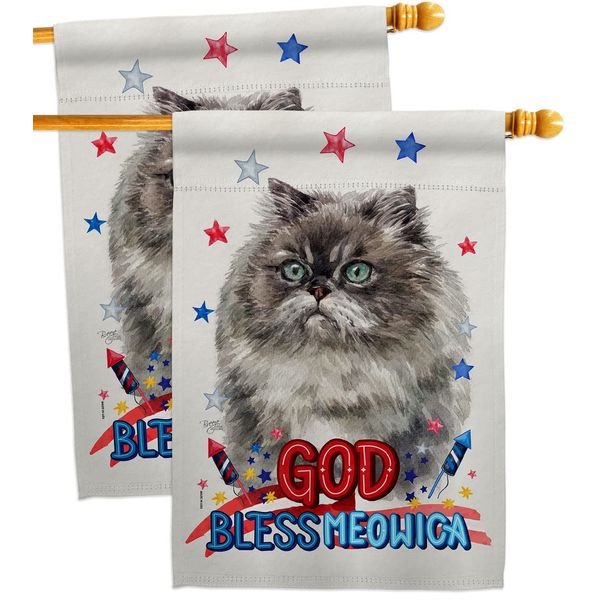 Breeze Decor Patriotic Himalayan House Flag 2 pcs Pack Cat Kitten Meow Spoiled Paw Fur Pet Nature Farm Animal Creature Decoration Banner Small Garden Yard Gift Double-Sided, Made in USA