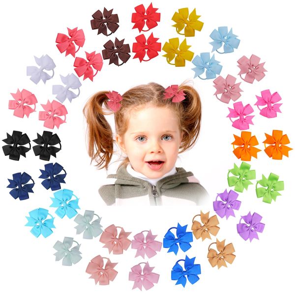 40PCS Baby Bow Hair Ties，Toddler Hair Tie with Bows Mini Hair Bow Elastics Ponytail Holders Pigtails Rubber Bands Hair Ties for Toddler Girls