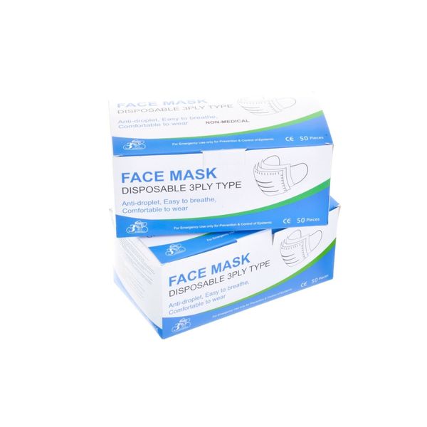 100 Pcs ( 2 box of 50 pc ) Disposable 3 Layer Face Protective Mask