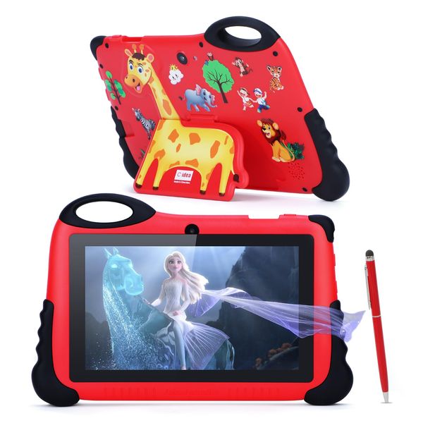 C idea 7" Kids Tablet,Android 13 Tablet for Kids Age 3-7, Pre-Installed Learning Educational Apps Todder Tablet, HD IPS Screen for Eye Protection,BT, WiFi, Dual Camera, Gift for Kids (Red)