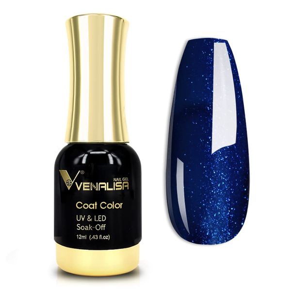 VENALISA Gel Nail Polish, 12ml Deep Pearly Blue Color Soak Off UV LED Nail Gel Polish Nail Art Starter Manicure Salon DIY at Home, 0.43 OZ