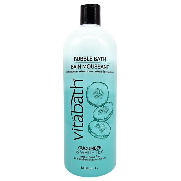 Vitabath Cucumber & White Tea Bubble Bath Rich Foaming Bubbly Soak & Relaxing Aromatherapy Moisturizing & Nourishing Indulgent Suds for Women & Men All Skin Types - 33.8 fl oz