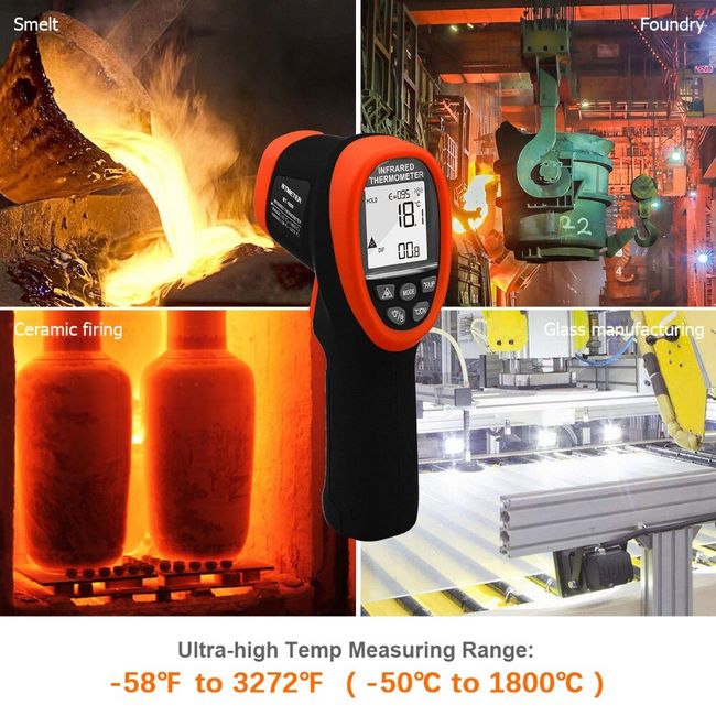 Infrared Temperature Gun Pyrometer 50:1 Industrial Laser