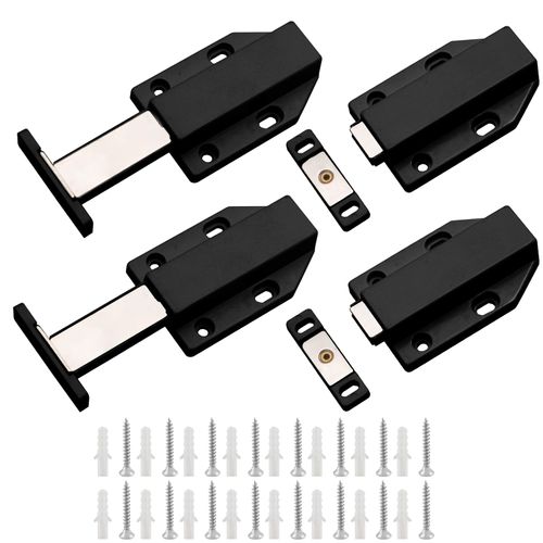 PHITUODA 4 Pack Magnetic Push Latch Push to Open Cabinet Hardware Magnetic Touch Latch Door Push Release Latch Magnetic Drawer Push Catch Drawer Magnets, Black
