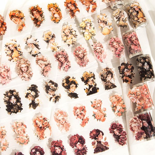 6 Rolls Scrapbook Stickers Set，Vintage Floral Feen Aesthetic PET Stickers für Scrapbooking Zubehör, für Journals, DIY Crafts, Journaling, Kunst Handwerk Gepäck Kalender