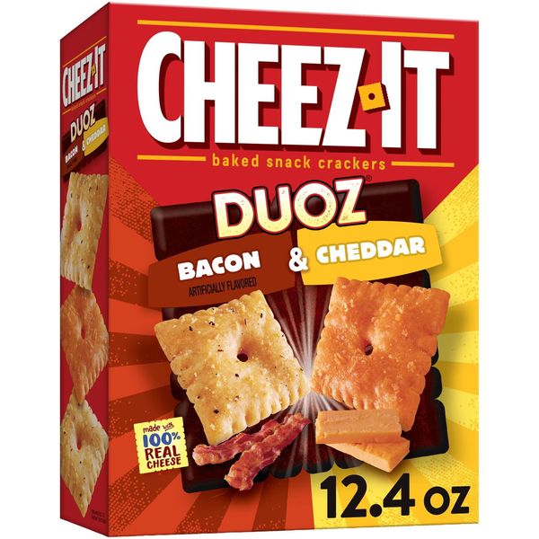 DUOZ Bacon and Cheddar Crackers, Baked Snack Crackers, 12.4 Oz