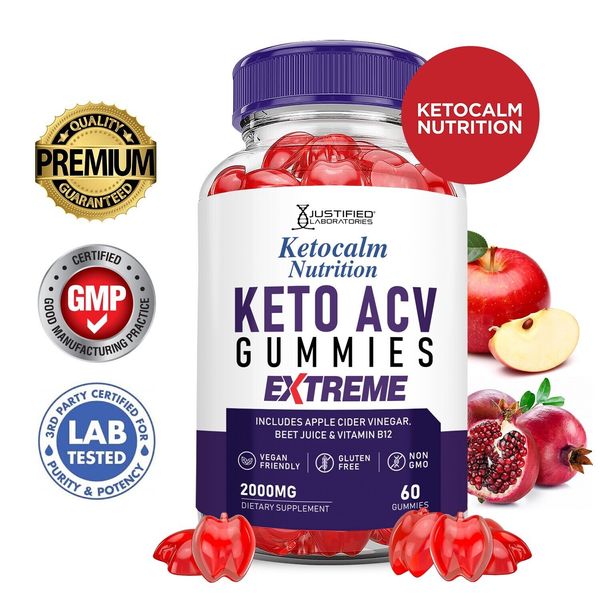 Keto Calm Extreme ACV Gummies 2000MG Apple Cider Vinegar 60 Gummys