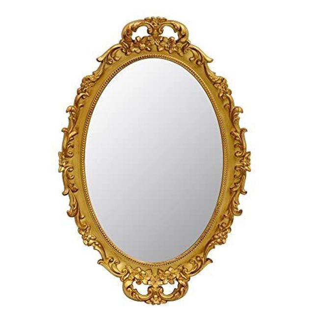 Tstarer Vintage Decorative Gold Framed Mirror, Small Oval Wall Hanging Mirror -