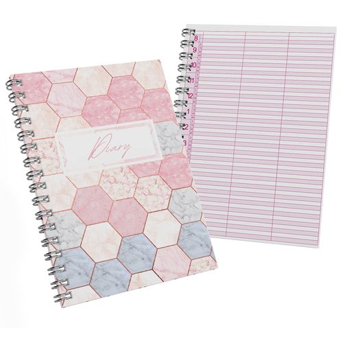 Beauty Stationery Appointment Book - Daily and Weekly Planner Hard Cover and 52 Undated Pages - Hairdressing Salon Organisation Essentials - Spiral Wire, Compact - 21x14.8 cm Hexagon