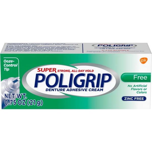 SUPER POLIGRIP Denture Adhesive Cream Artificial Flavor/Color Free 0.75 oz (Pack of 4)