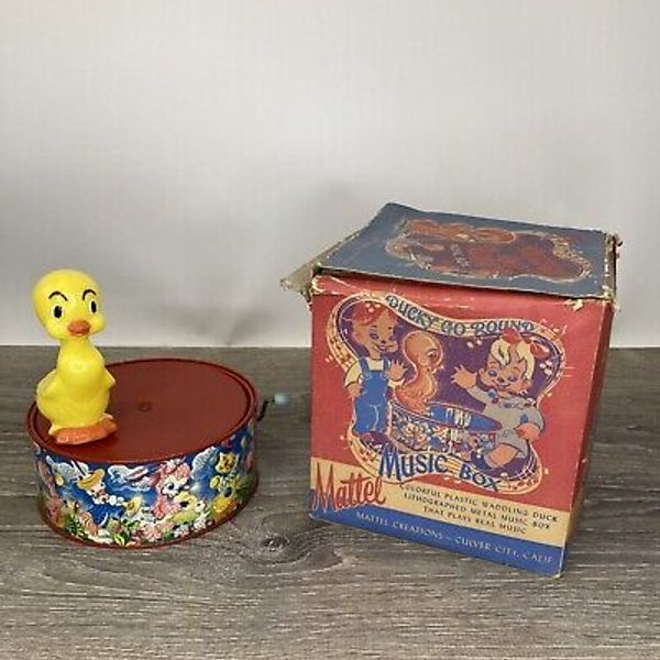 Vntg 1950's Mattel Creations Wind-Up DUCKY-GO-ROUND Music Toy ORIGINAL BOX