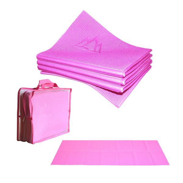 Khataland YoFoMat-Best Travel Yoga Mat, Eco Friendly, Foldable, with Travel Bag, Extra Long 72-Inch, Free From Phthalates and Latex, Pink