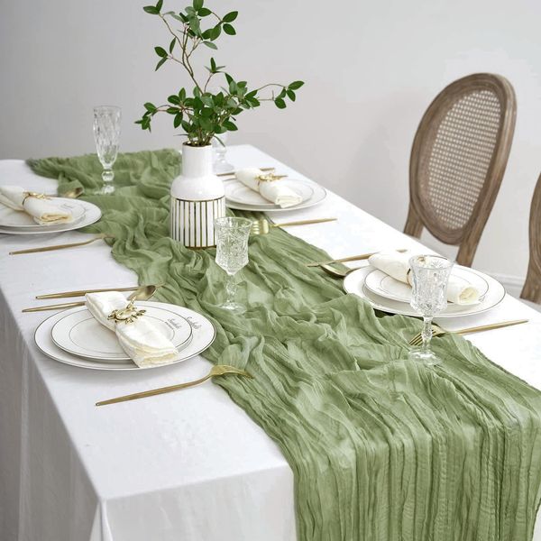 Sage Green Cheesecloth Table Runner 75x400cm Baby Shower Decorations Wedding Table Decoration Sage Green Birthday Table Runner (Sage Green)