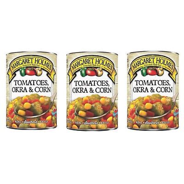 3 Pack Margaret Holmes Tomatoes Okra & Corn 14.5oz Can Soup Starter Canned Veget