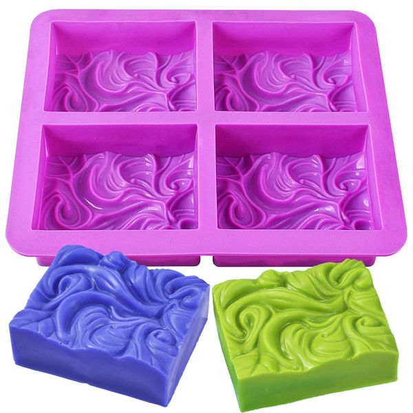 Newk Silicone Soap Molds, 4-Cavities DIY Handmade Soap Mold with Vivid Wave Pattern for Milk Soap (3.5 Oz Cavities)