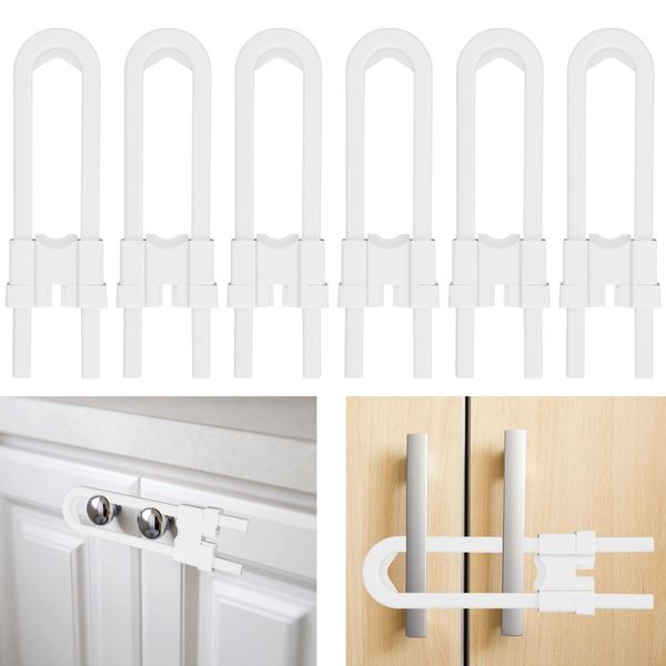 6 Pcs Cabinet Locks for Babies, U-Shaped Child Safety Cabinet Locks Baby Cabinet Safety Locks Baby Proof Drawer Locks Adjustable Safety Locks for Knobs Drawers Closet Cupboard