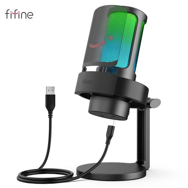 FIFINE XLR/USB Dynamic Microphone for Podcast Recording, PC Computer Gaming  Streaming Mic with RGB Light, Mute Button, Headphones Jack, Desktop Stand