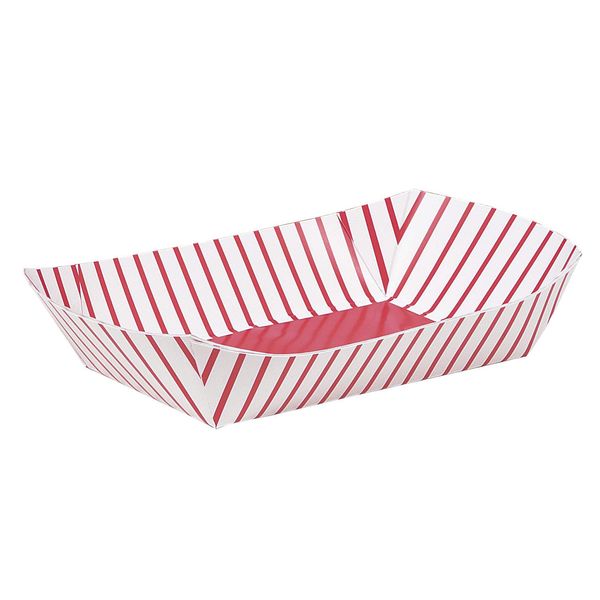 Red & White Striped Paper Snack Tray (33cm) Pack of 4 - Disposable Party Serving Trays for Movie Nights, Carnivals, and Picnics