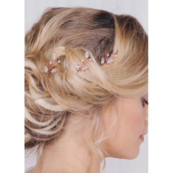 fxmimior 3 PCS Bridal Women Vintage Wedding Party Hair Pins Crystal Hair Accessories (rose gold)