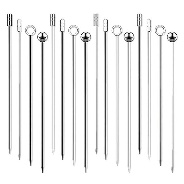 Cocktail Picks Set of 16 Stainless Steel Cocktail Decorations Skewers Cocktail Pins Hors D'oeuvres Pins Spoons Fruit Decor Coffee Sticks Silver Candy Fruit Decoration Wedding Party