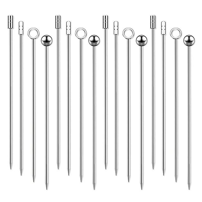 Cocktail Picks Set of 16 Stainless Steel Cocktail Decorations Skewers Cocktail Pins Hors D'oeuvres Pins Spoons Fruit Decor Coffee Sticks Silver Candy Fruit Decoration Wedding Party