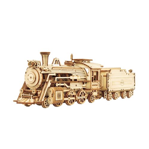 Hands Craft DIY 3D Wooden Puzzle – Prime Steam Express Train Laser Cut Assembly 1:80 Scale Model Building Kit Brain Teaser Educational STEM Toy Adults Teens to Build Safe and Non-Toxic Wood MC501A