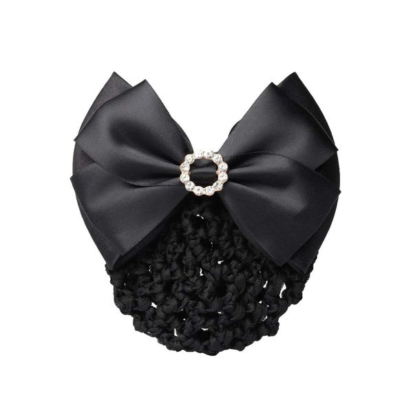 1Pcs Black Rhinestone Satin Bow Barrette Bowknot Snood Net Barrette Hair Clip Bun Cover Hairnet Bowknot Decor French Hair Clip Women ladies Girls Hair Accessories