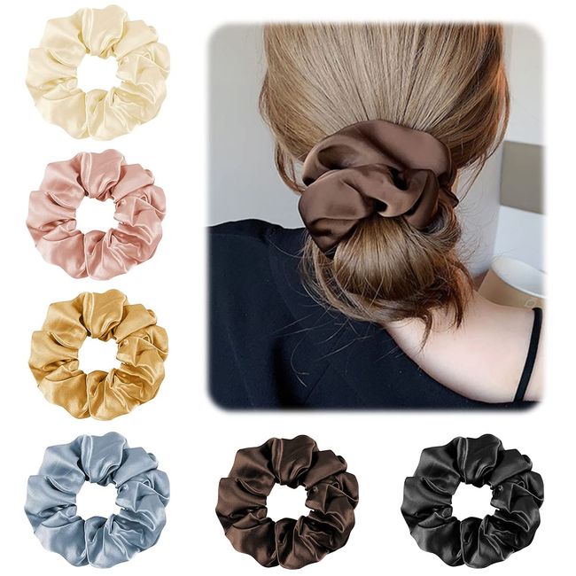 6 Pack Silk Hair Scrunchies for Women Girls, 100% Mulberry Silk Hair Ties for Breakage Prevention Soft Elastic Silk Satin Hair Ties Ponytail Holders Hair Accessories