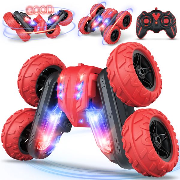 Remote Control Car, RC Stunt Cars with Double Sided 360-degree Flips Rotating Car Kids Toy, 2.4Ghz Rechargeable LED Light Up Letters RC Car Toys for 3 4 5 6 7 8-12 Year Old Boys Girls Birthday Gifts