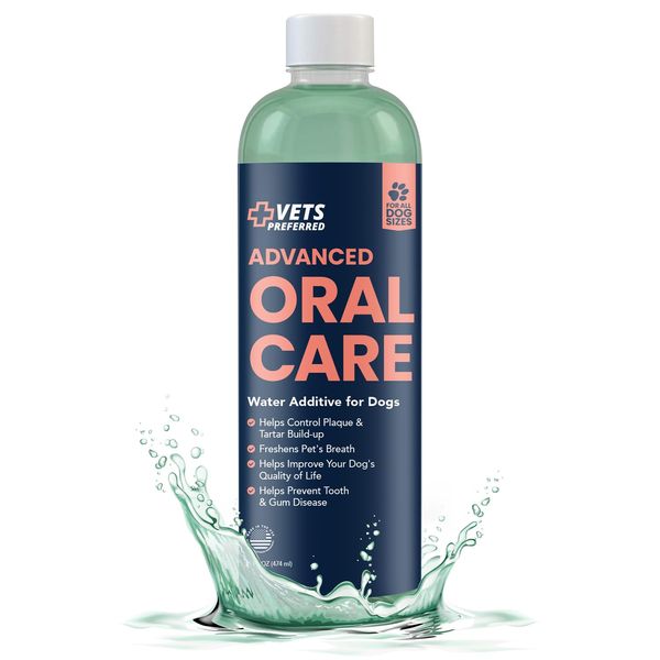 Vets Preferred Oral Care Water Additive for Dogs - Healthy Mouth Dog Breath Freshener Mouthwash - Fights Bad Breath, Removes Plaque and Tartar - Prevents Gum Disease - Mild Mint Flavor