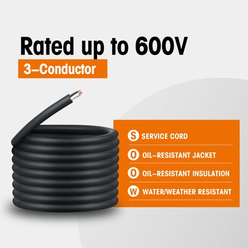 GOMEN 25 Feet 16 Gauge 3 Conductor SOOW Portable Power Cable 600V, 16/3 16 AWG Heavy Duty Electrical Wire, Water and Oil Resistant Electric Cord