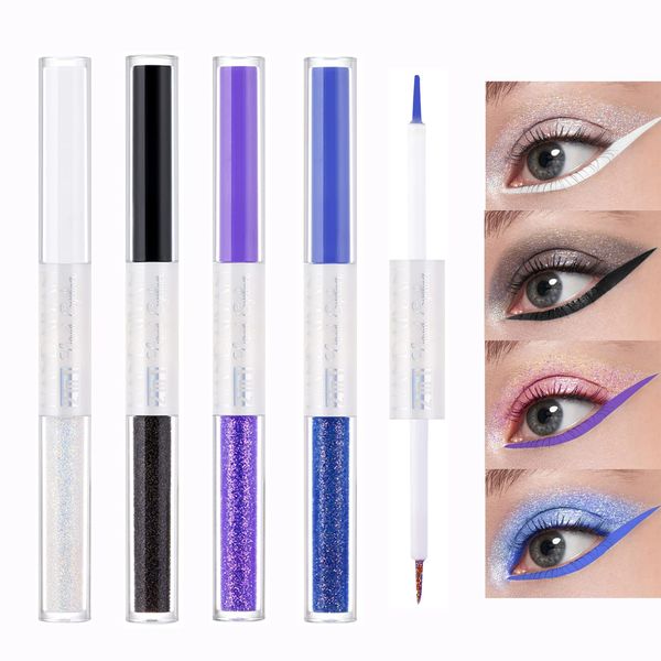 Double-ended eyeliner Matte Doppelköpfiger wasserdichter Eyeliner Stift, langanhaltender Glitzer, flüssiger Eyeliner, wischfest, Eyeliner, glitzernde Augen-Make-up (weiß)