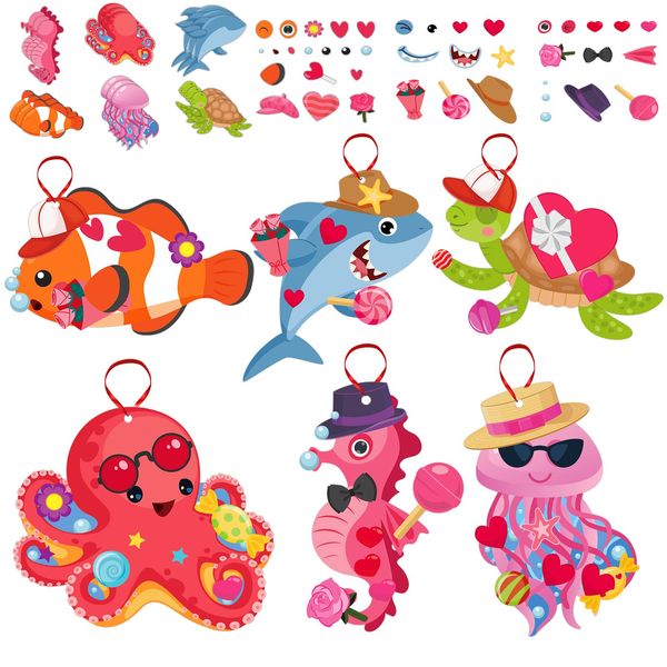 SICOHOME Valentines Day Craft Kits for Kids 24 Packs DIY Valentines Craft Ornament Make Your Own Animal Craft Valentine's Day Animal Paper Decorative Kit for Home Class Game Valentines Activities