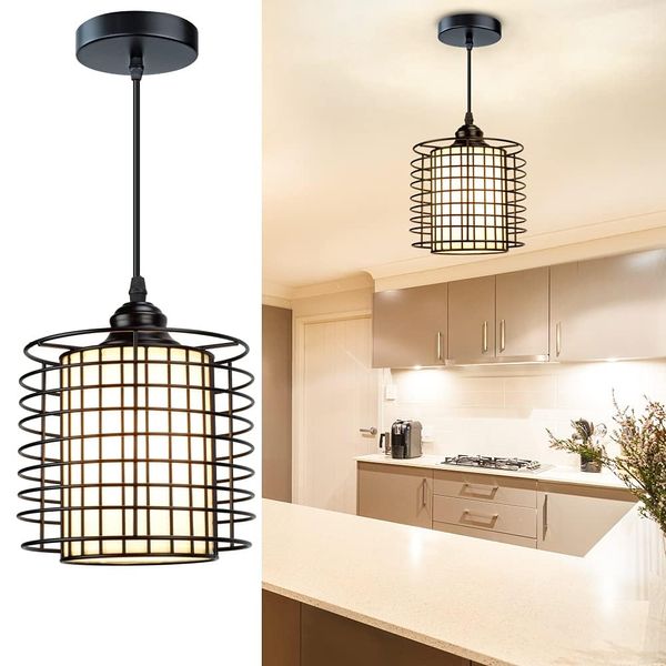 DLLT Vintage Adjustable Pendant Lighting, 6.88 Inch Metal Hanging Pendant Light Fixture with Cage Shade, Retro Ceiling Hanging Dining Light Fixture for kitchen island/Dining Hall/Hallway/Bar, E26 Base