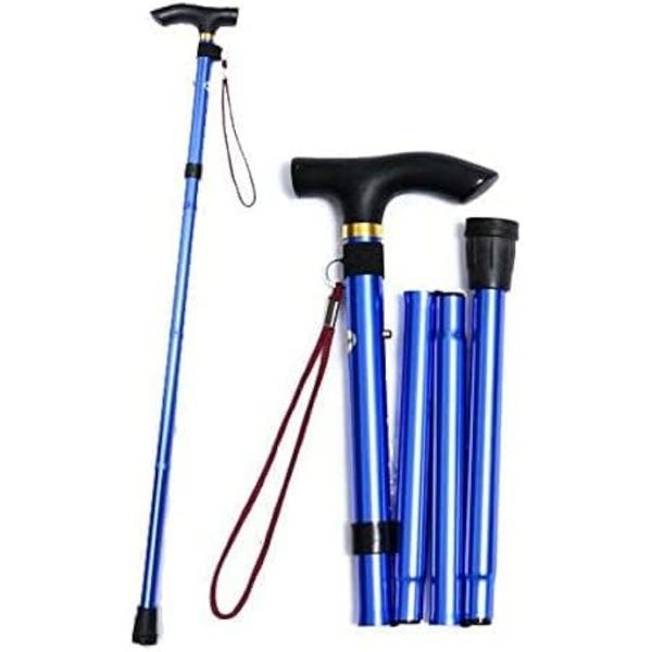 COSHAL® Walking Stick Hiking Stick Easy Adjustable Height Folding Extendable Walking Cane, Lightweight Flexible and Portable Walking Aid Mobility Aid Collapsi-ble Metal Folding Walking Stick -BLUE