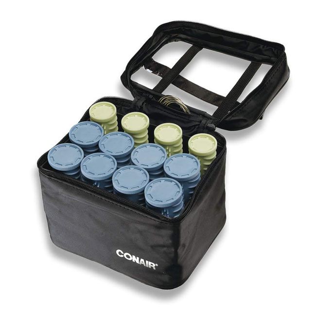 Conair Instant Heat Compact Hot Rollers w/Ceramic Techology; Black Case with Blue and Green Rollers, 12 Count