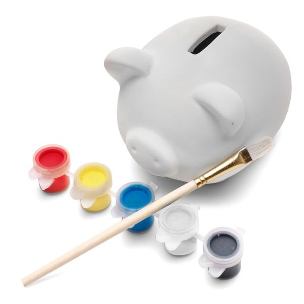 eBuyGB Paint Your Own Pottery Piggy Bank/Money Box, Ceramic, White (Pack of 2)